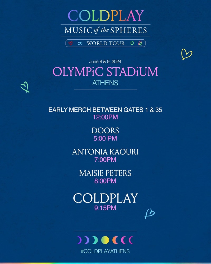 Coldplay στην Αθήνα: Πρόγραμμα